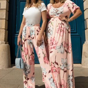 Calça Pantalona Floral Rosa com Bolsos