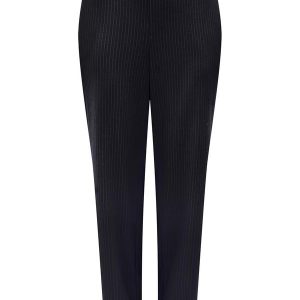 Calça Reta Plus Size em Malha Risca de Giz Preto
