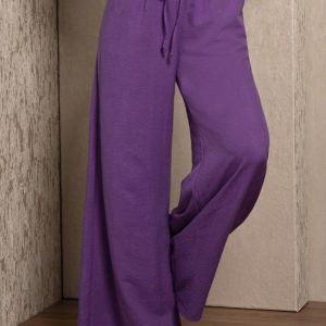 Calça Roxa com Elástico na Cintura e Bolsos