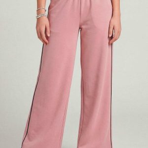 Calça Wide Leg Moletom Felpado Rosa