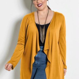 Cardigã com Pontas Plus Size Amarelo