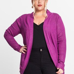 Cardigan Plus Size em Ribana Canelada Roxo