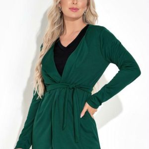Cardigan com Mangas Longas Verde