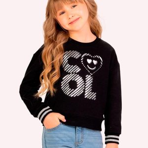 Casaco Infantil Menina Lettering Preto