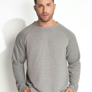 Casaco Listrado Cinza Raglan