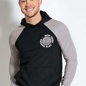 Casaco com Capuz e Bolso Cinza e Preta