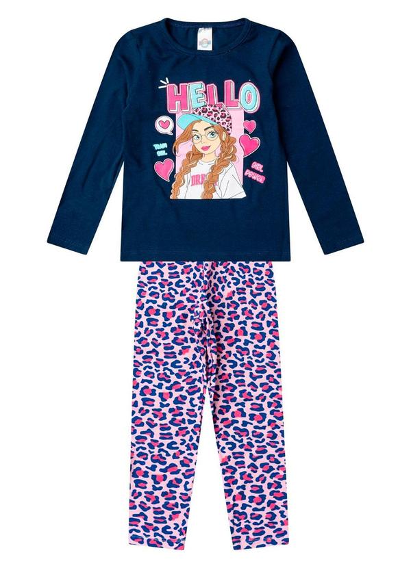 Conjunto Algodão Menina Blusa Longa e Calça Azul