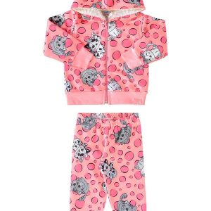 Conjunto Bebê Jaqueta e Calça Gatinhos Rosa