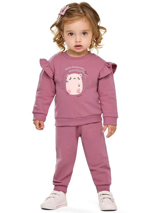 Conjunto Bebê Menina Ursinho com Pompom Rosa