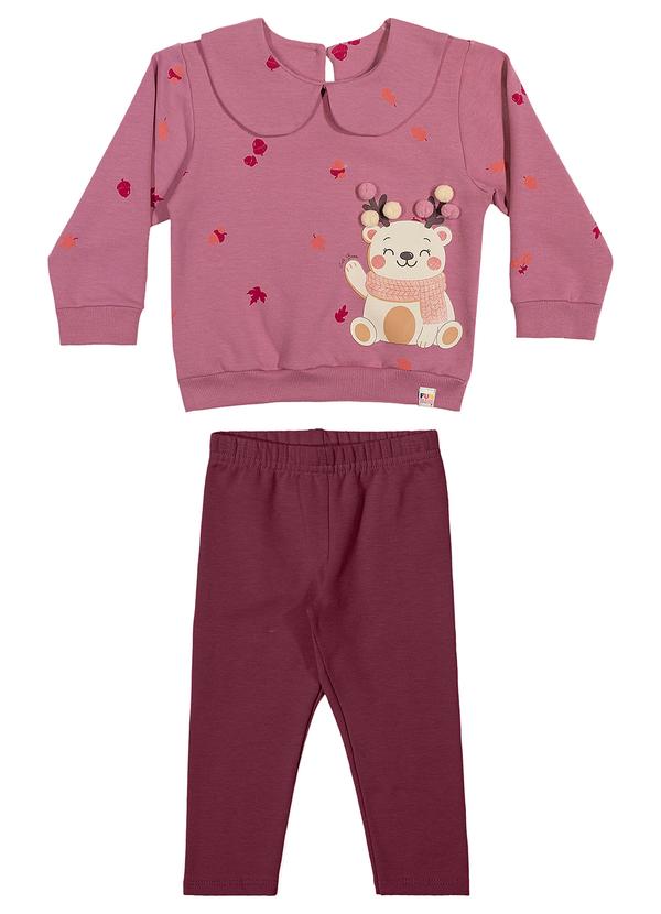 Conjunto Bebê Menina Ursinho com Pompons Rosa