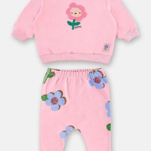 Conjunto Bebê Moletom sem Felpa Rosa