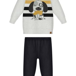 Conjunto Bebê com Blusão Estampado e Calça Preto