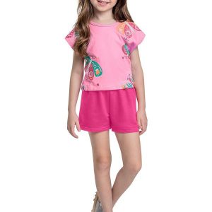Conjunto Blusa Borboleta e Short Rosa