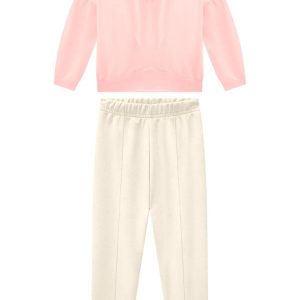 Conjunto Blusão Molecotton e Leging Suede Rosa