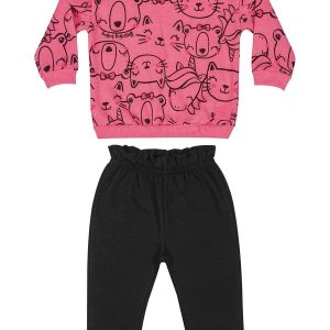 Conjunto Blusão e Calça para Bebê Rosa