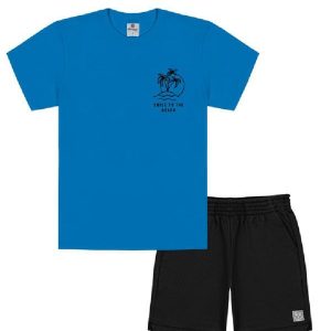 Conjunto Camiseta e Bermuda Azul Azul e Preto
