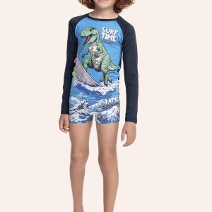 Conjunto Camiseta e Sunga Boxer Moda Praia Azul