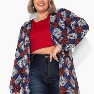 Conjunto Geométrico Cardigan e Cropped Plus Size