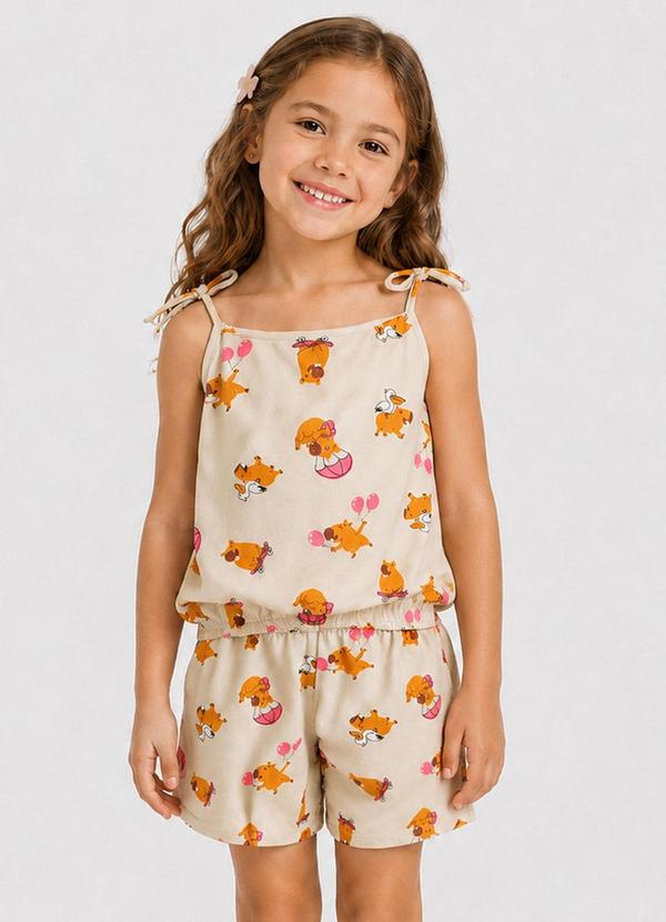 Conjunto Infantil Blusa de Alça e Short Bege