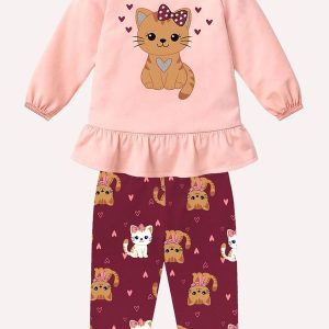 Conjunto Infantil Menina Gatinho Rosa