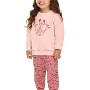 Conjunto Infantil Menina Moletom Coração Rosa