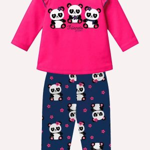 Conjunto Infantil Menina Pandinhas Rosa