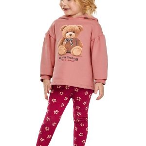Conjunto Infantil Menina com Capuz Urso Rosa