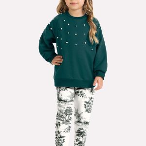 Conjunto Infantil Menina com Pérolas Verde
