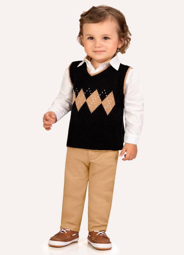 Conjunto Infantil Menino com Tricô Branco