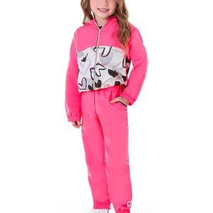 Conjunto Jaqueta e Calça Microfibra Estampa Rosa