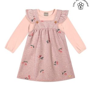 Conjunto Longo Infantil Menina Floral Rosa