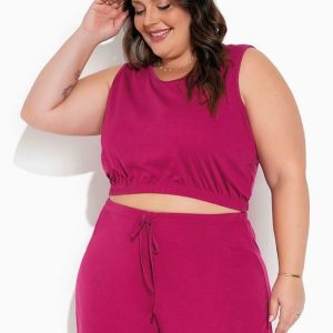 Conjunto Pink Cropped e Short Plus Size