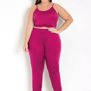 Conjunto Pink com Cropped e Calça Plus Size