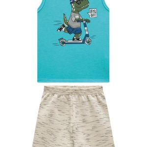 Conjunto Regata e Bermuda em Moletinho Azul