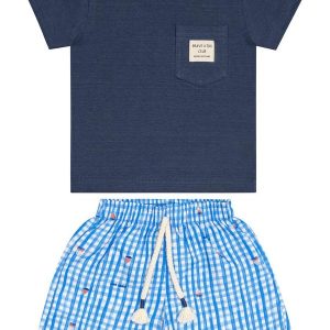 Conjunto com Camiseta e Bermuda Bebê Azul