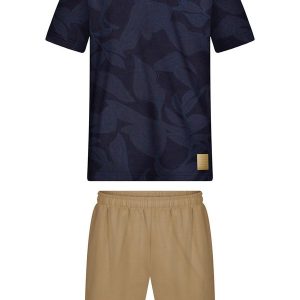 Conjunto com Camiseta e Bermuda de Moletom Azul
