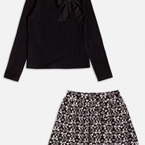Conjunto de Jacquard com Laço e Strass Preto