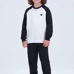 Conjunto de Moletom Raglan com Aplique Preto