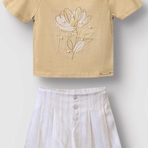 Conjunto em Linho com Pérolas Bege