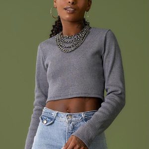 Cropped Manga Longa Ribana Azul