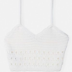 Cropped de Tricot Rendado Off White