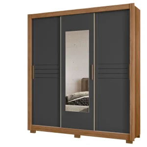 Guarda Roupa / Roupeiro Moval Canada 3 Portas e Gavetas com Espelho Freijo/cinza