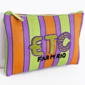 Necessaire Flat Rafia Multicolor Verde