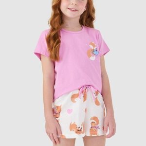 Pijama Curto Infantil Rosa