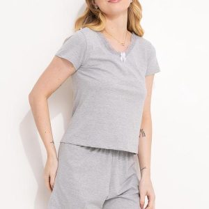 Pijama Curto com Renda Mescla