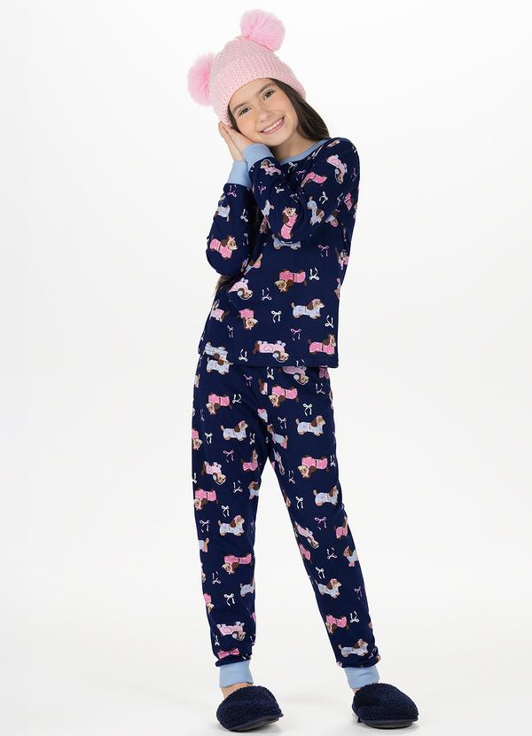 Pijama Feminino Estampado com Calça Azul