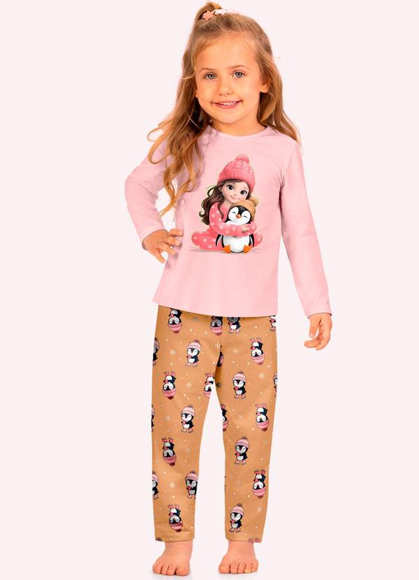 Pijama Infantil Menina Pinguim Rosa