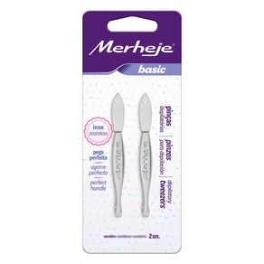 Pinça Depilatória Merheje Basic Inox Ponta Reta 2 Unidades
