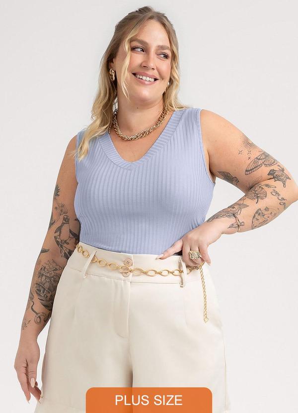Regata Plus Size em Canelado Azul