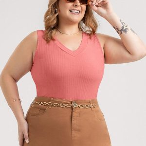 Regata Plus Size em Canelado Rosa